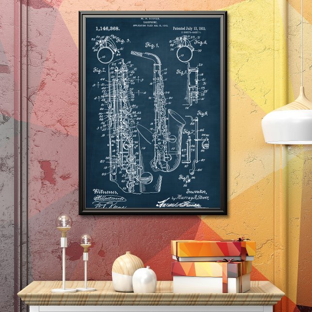 Dark Blue | Saxophone Patent Poster (Creator Uploaded)
