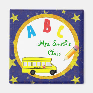 Dark Blue School Bus Teacher Magnet D2