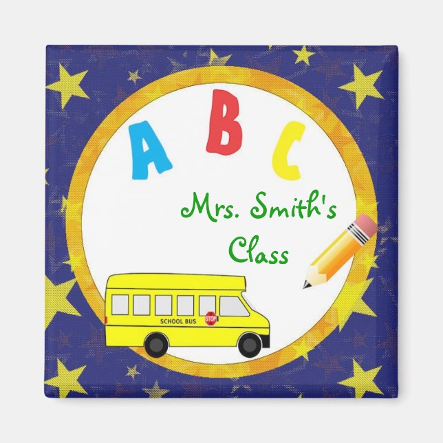 Dark Blue School Bus Teacher Magnet D2 (Front)
