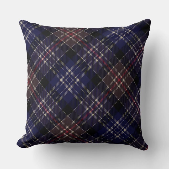 Dark Blue Scottish Tartan Plaid Cushion (Front)