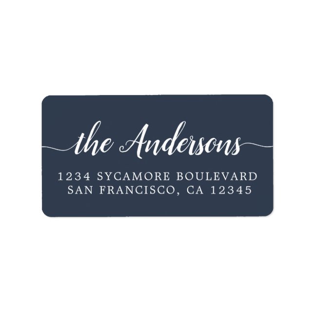 Dark Blue Script Family Return Address Label (Front)