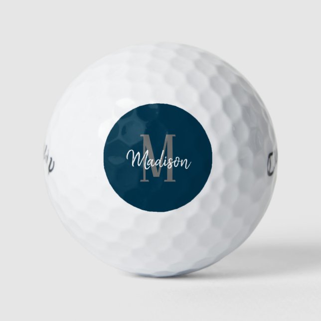 Dark Blue Script Monogram Personalised Womens Golf Balls (Front)