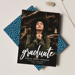 Dark Blue Scripted Photo Graduation Announcement