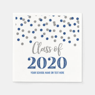 Dark Blue Silver Confetti Class of 2020 Graduation Napkin