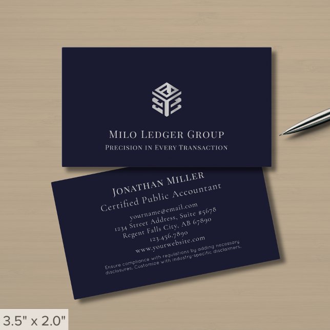 Dark Blue Silver Geometric Logo Business Card (Creator Uploaded)