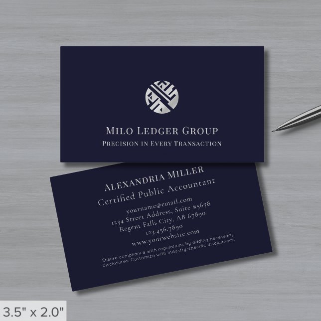 Dark Blue Silver Logo Business Card (Creator Uploaded)