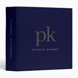 Dark Blue Simple Modern Minimalist Monogram 3 Ring Binder
