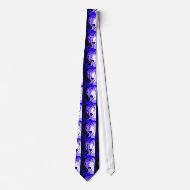 Dark Blue Skull Hand Drawn Art Tie (Front)