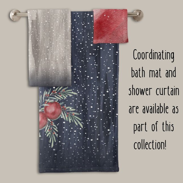 Dark blue Snowy Christmas Balls Holly Bath Towel Set (Creator Uploaded)