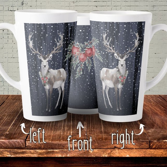 Dark Blue Snowy Reindeer Christmas berries Latte Mug (Creator Uploaded)