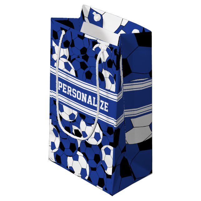 Dark Blue Soccer Ball Collage Small Gift Bag (Front Angled)