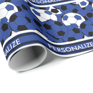 Dark Blue Soccer Ball Collage Wrapping Paper