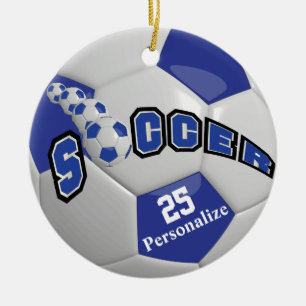 Dark Blue Soccer Ball   Personalise Ceramic Ornament