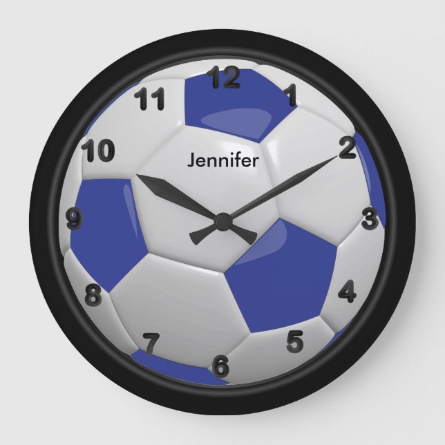 Dark Blue Soccer Ball Style Large Clock (Front)