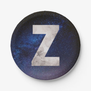 Dark Blue Space Galaxy Letter Z Paper Plate