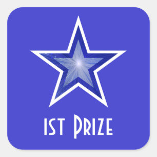 Dark Blue Star '1st Prize' square sticker blue