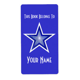 Dark Blue Star bookplate label large blue