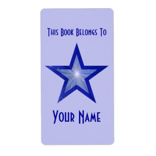 Dark Blue Star bookplate label large pale blue