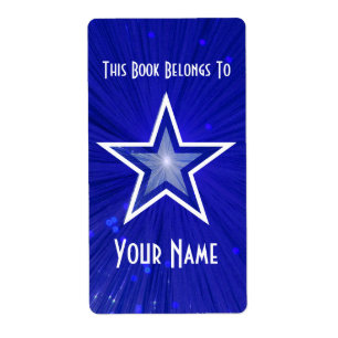 Dark Blue Star bookplate label large white text