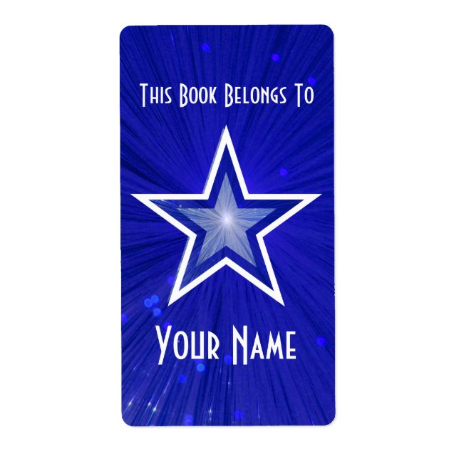 Dark Blue Star bookplate label large white text (Front)