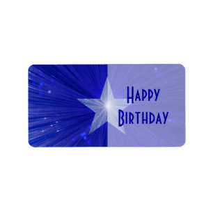 Dark Blue Star 'Happy Birthday' gift tag pale