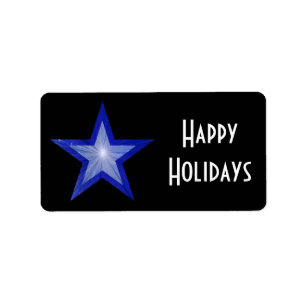 Dark Blue Star 'Happy Holidays' label medium black