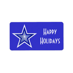 Dark Blue Star 'Happy Holidays' label medium blue