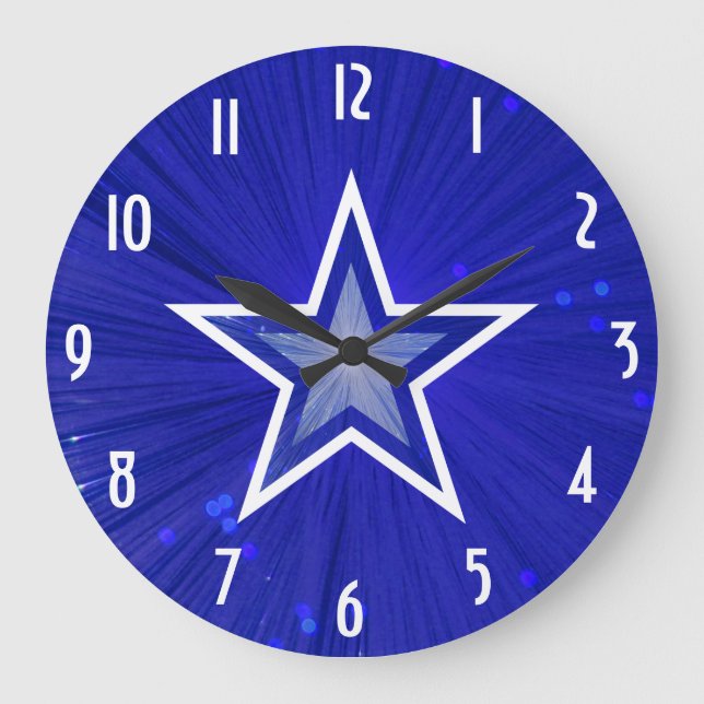 Dark Blue Star 'Numbers' clock round (Front)