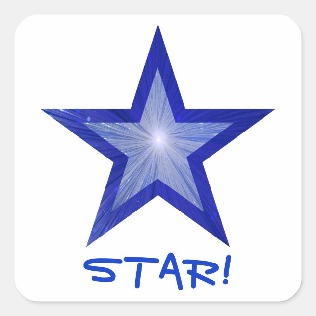 Dark Blue Star 'STAR!' square sticker white (Front)