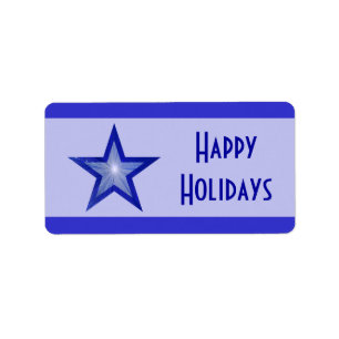 Dark Blue Star stripe 'Happy Holidays' medium blue Label