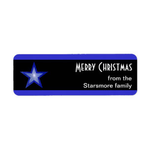 Dark Blue Star stripe Merry Christmas text black Return Address Label