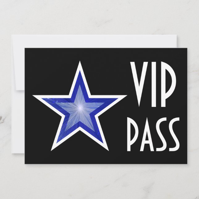 Dark Blue Star 'VIP PASS' black horizontal Invitation (Front)