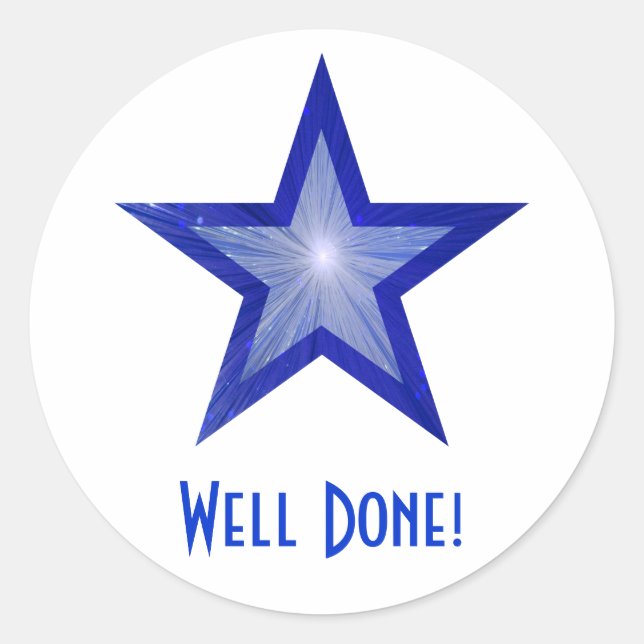 Dark Blue Star 'Well Done!' round sticker white (Front)
