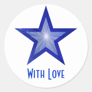 Dark Blue Star 'With Love'' round sticker white