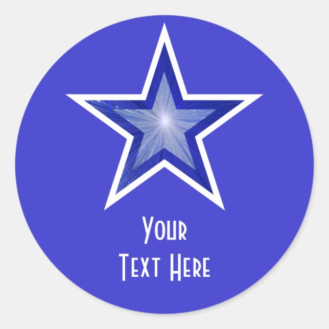 Dark Blue Star 'Your Text' round sticker blue (Front)