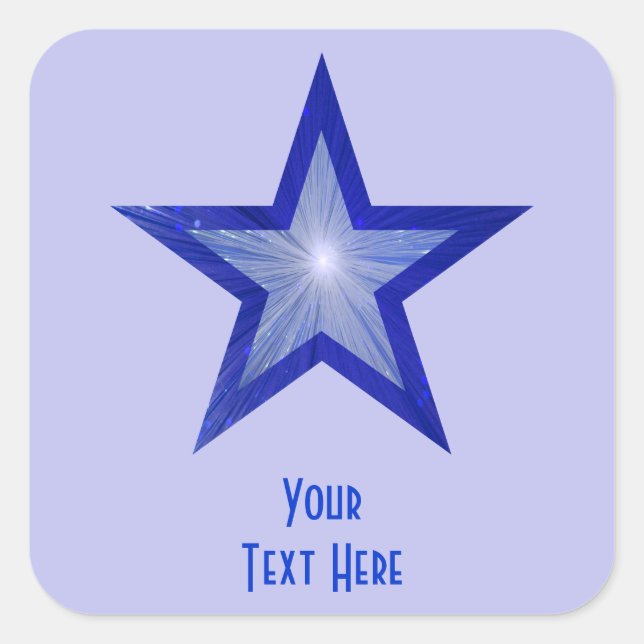 Dark Blue Star 'Your Text' square pale blue Sticker (Front)