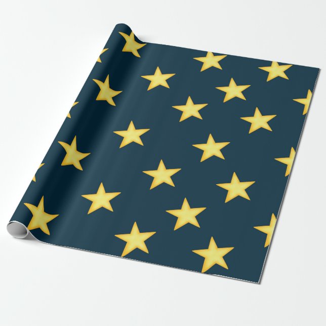 Dark Blue Starry Night Wrapping Paper (Unrolled)