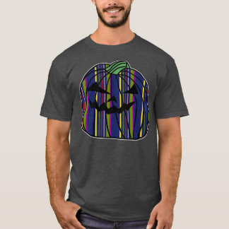 Dark Blue Stripes Halloween Horror Pumpkin T-Shirt