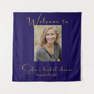 Dark blue sunflower photo bridal shower Tapestry