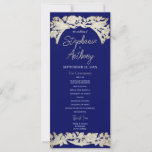 Dark Blue Tan Floral Bird Art Wedding Ceremony Card<br><div class="desc">Looking like an antique paper cutout, this elegant nature-themed ceremony program will catch your romantic heartstrings with my pencil drawing of birds, flowers, vines, butterflies and a twining ribbon. A dark blue background is trendy yet classic. The card's reverse is tan with a large area to personalise and plenty of...</div>