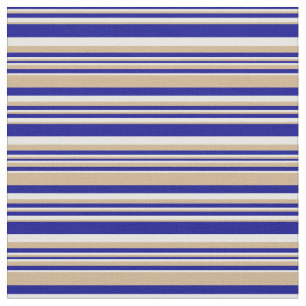 Dark Blue, Tan & Mint Cream Lines Pattern Fabric