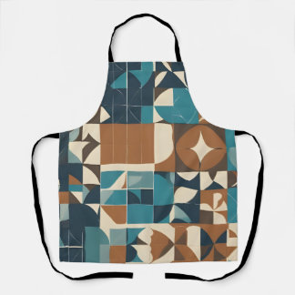 Dark Blue, Teal, Brown, and Tan Geometric Pattern Apron