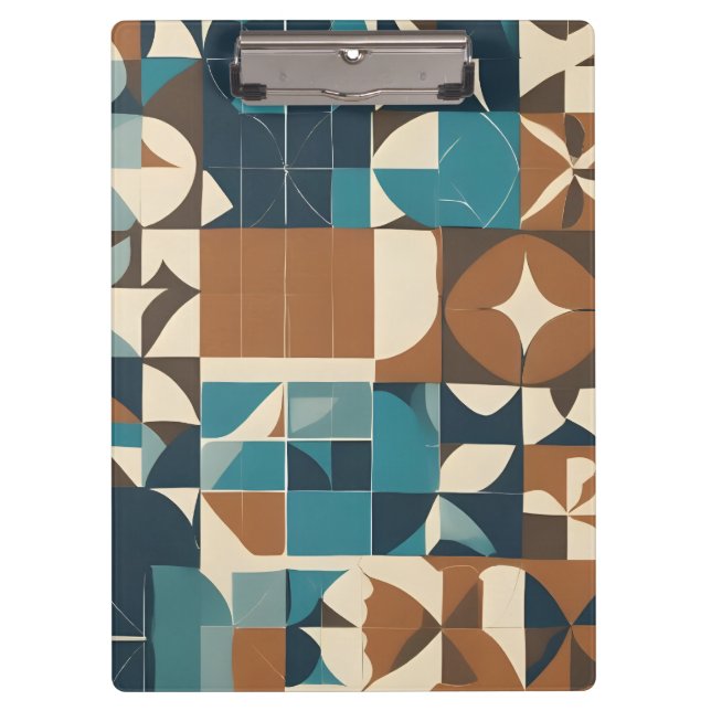 Dark Blue, Teal, Brown, and Tan Geometric Pattern Clipboard (Front)