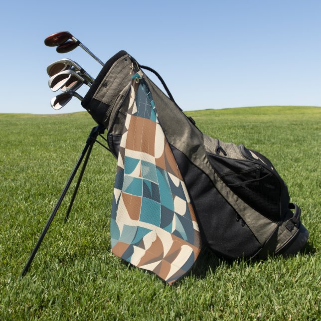 Dark Blue, Teal, Brown, and Tan Geometric Pattern Golf Towel (Green)