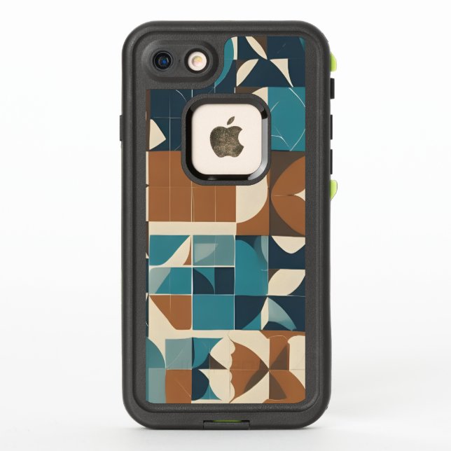 Dark Blue, Teal, Brown, and Tan Geometric Pattern  LifeProof iPhone Case (Back)