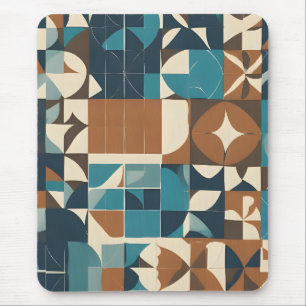 Dark Blue, Teal, Brown, and Tan Geometric Pattern Mouse Pad