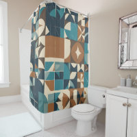 Dark Blue, Teal, Brown, and Tan Geometric Pattern