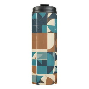 Dark Blue, Teal, Brown, and Tan Geometric Pattern Thermal Tumbler