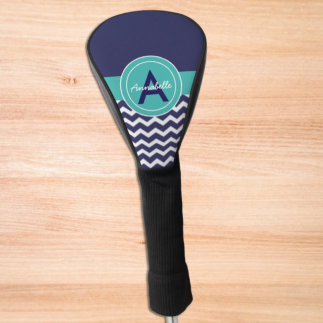 Dark Blue Teal Chevron Golf Head Cover (Creator Uploaded)