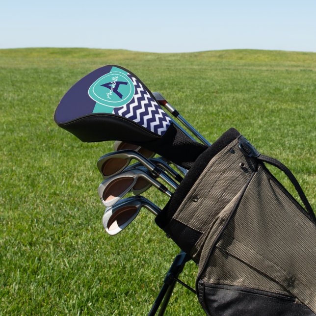 Dark Blue Teal Chevron Golf Head Cover (In Situ)